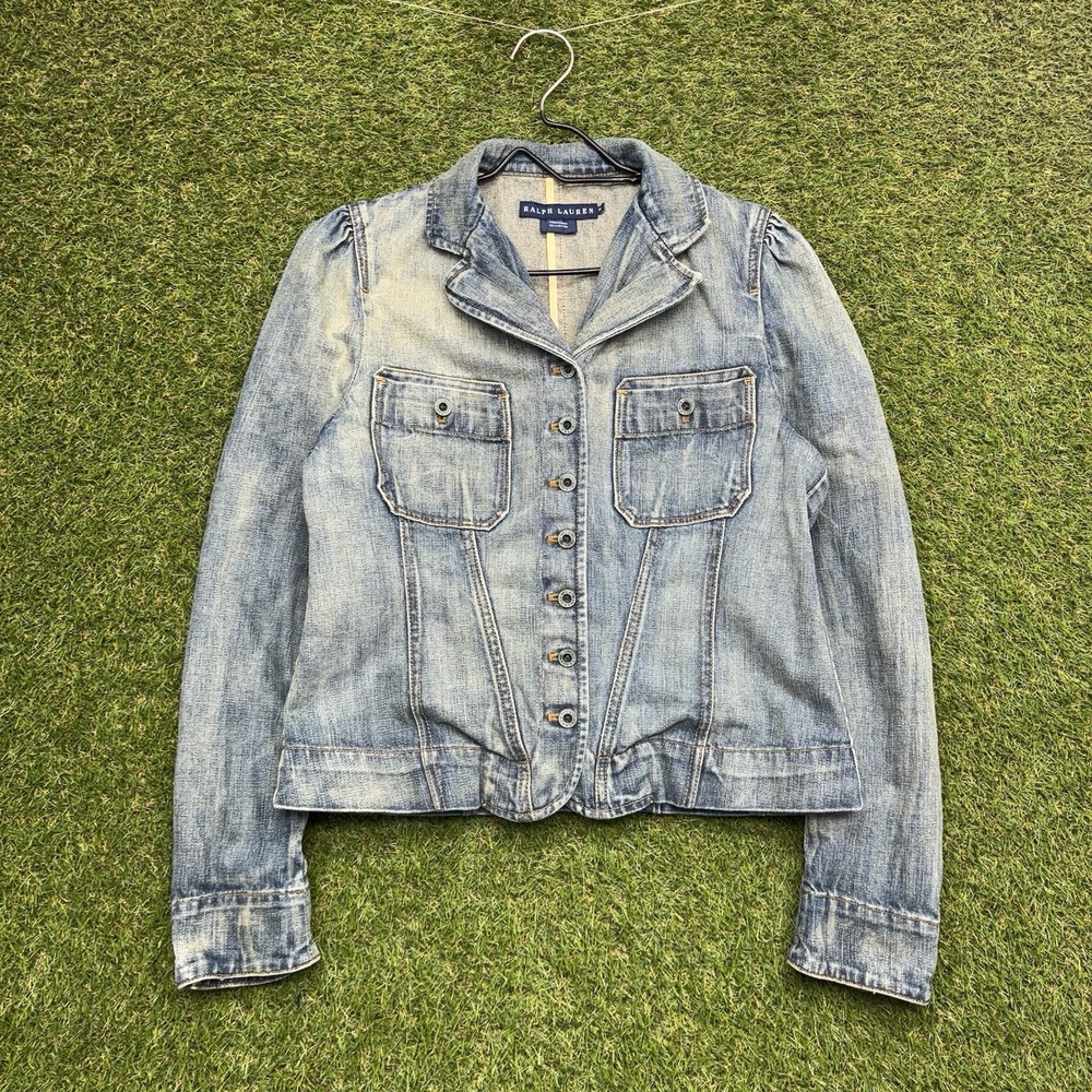 Vintage Ralph Lauren US Navy Shawl Jacket Womens 14 Cotton Denim Vintage Button
